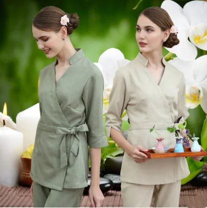 Spa Werkkleding Overalls Lente/Herfst Beige Massage Werk Uniform Sets Vrouwelijke Ziekenhuis Verpleegkundige Uniformen Groothandel Schoonheid Kleding