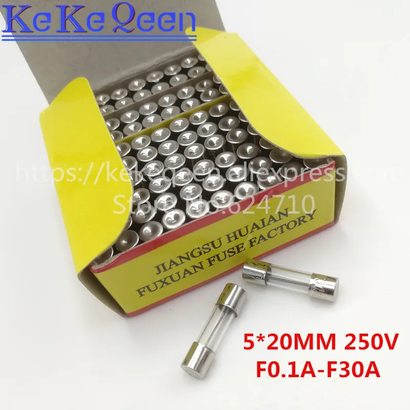 100pcs/box 5X20MM New and original 5*20mm Glass fuse 0.1A-30A Fast fuse 250V 5*20 F0.1A-F30A 250V High Quality Glass Fuse