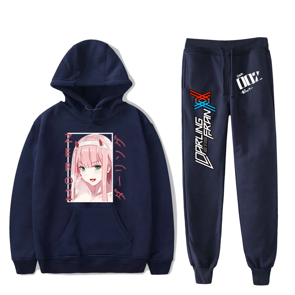 Zero Two Pants Suit Anime Cosplay Darling In The Franxx Cute Print Oversized Hoodies And Sweatpants Hooded Sweatshirt Tracksuits