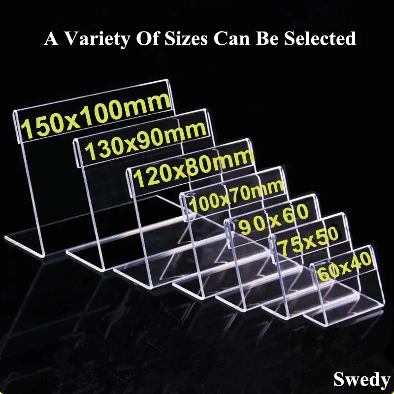 10 adet L şekli Mini akrilik işaret tutucu ekran standı fiyat isim etiketi kartı etiket tutucu kılıf