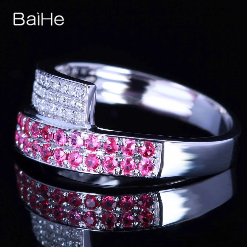 BAIHE Solid 14K White Gold Natural Diamond Ruby Ring Lady Wedding Band Trendy Wedding Engagement Fine Jewelry Making ルビーリング