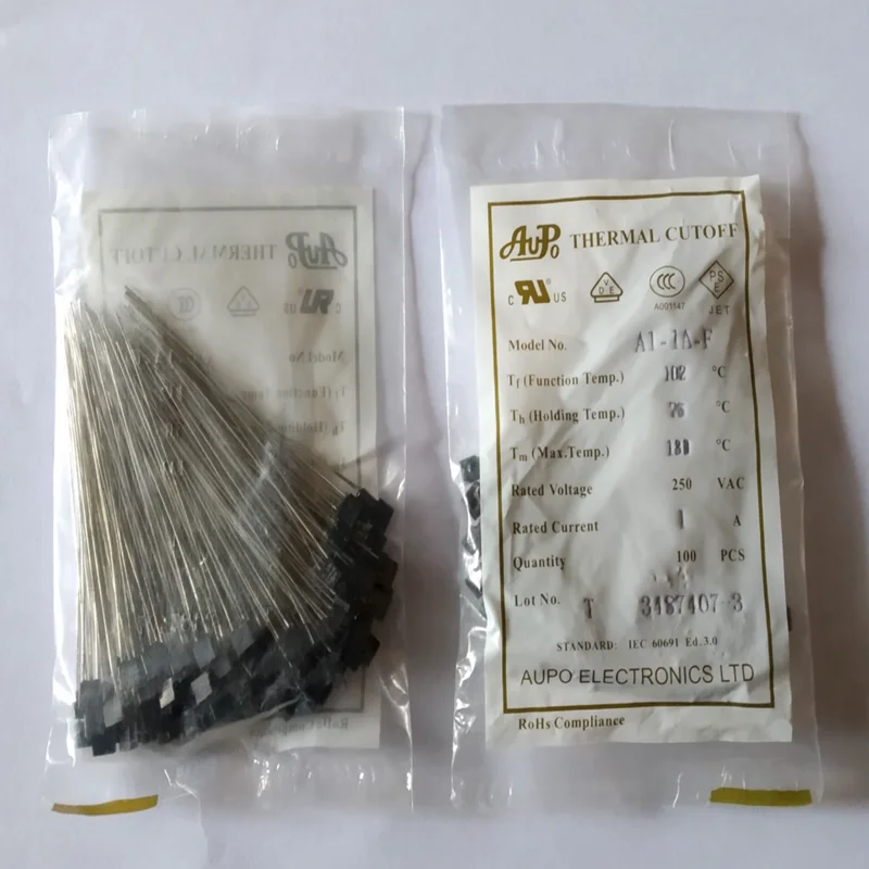 Siyah Kare 1A 2A 3A 5A 250 V Termal Sigorta Kesimi 84 102 115 125 130 135 145 150 C Derece LED Sigortalar Sıcaklık Anahtarları Kontrolü