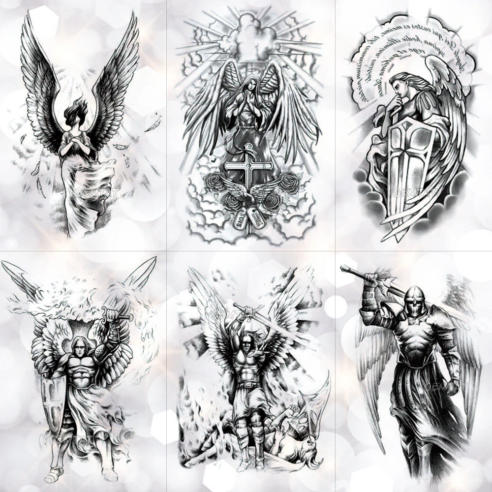 

Wing Holy Angel Waterproof Temporary Tattoo Sticker Brave knight Warrior Flash Tattoos Body Art Arm Fake Tatoo