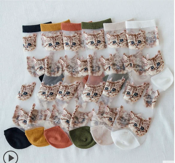 Thin socks ladies crystal socks in tube cotton socks spring and summer transparent net gauze glass silk transparent socks