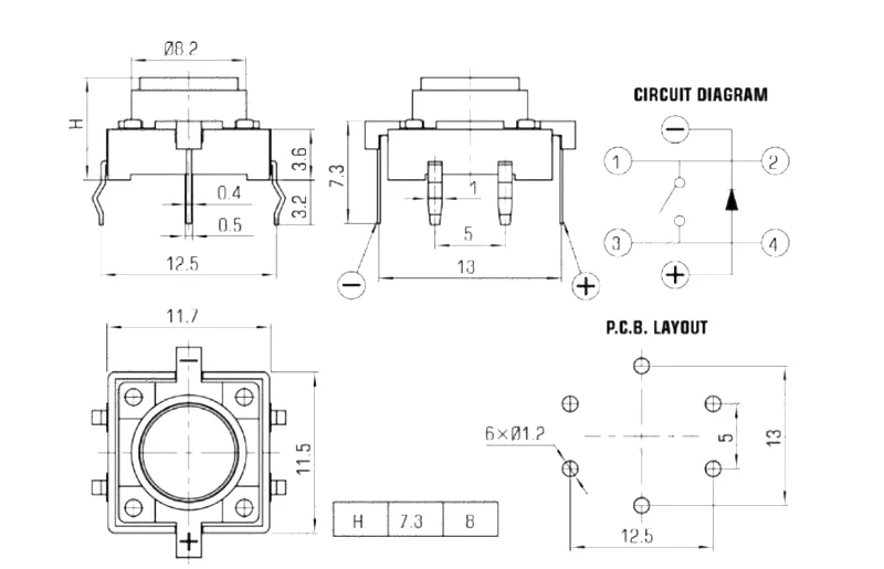1/5 Stück 12X12X7,3mm Taktiler Drucktastenschalter Momentaner Takt-LED-Modul 5 Farben 12*12*7,3mm Rot Grün Blau Gelb Weiß – Detail 1
