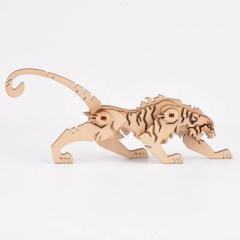 DIY Laser Cutting 3D Wooden Puzzle Animals Deer Tiger Fox Dragon Toys Assembly Kits Desk Decoration for Children Kids