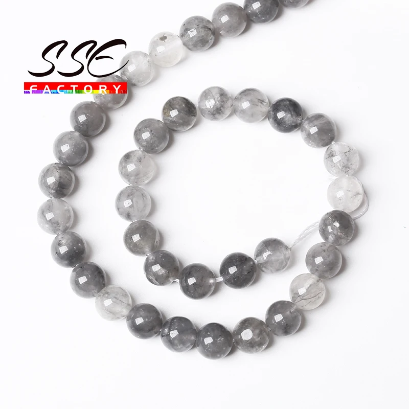 Natural Demon Quartz Beads Gray Crystal Round Loose 15\