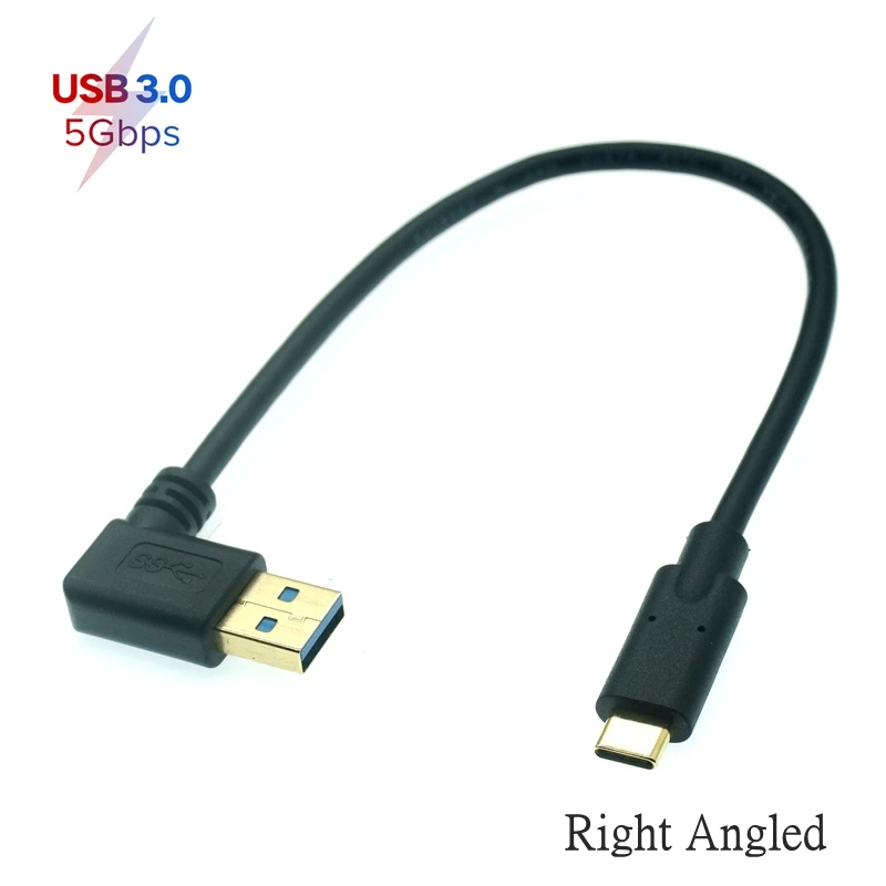 Gold Plated USB 3.0 Type-A 90° Angle Left Right Up Down Male To USB3.1 Type-C Male USB Data Sync & Charge Cable Connector 0.25m