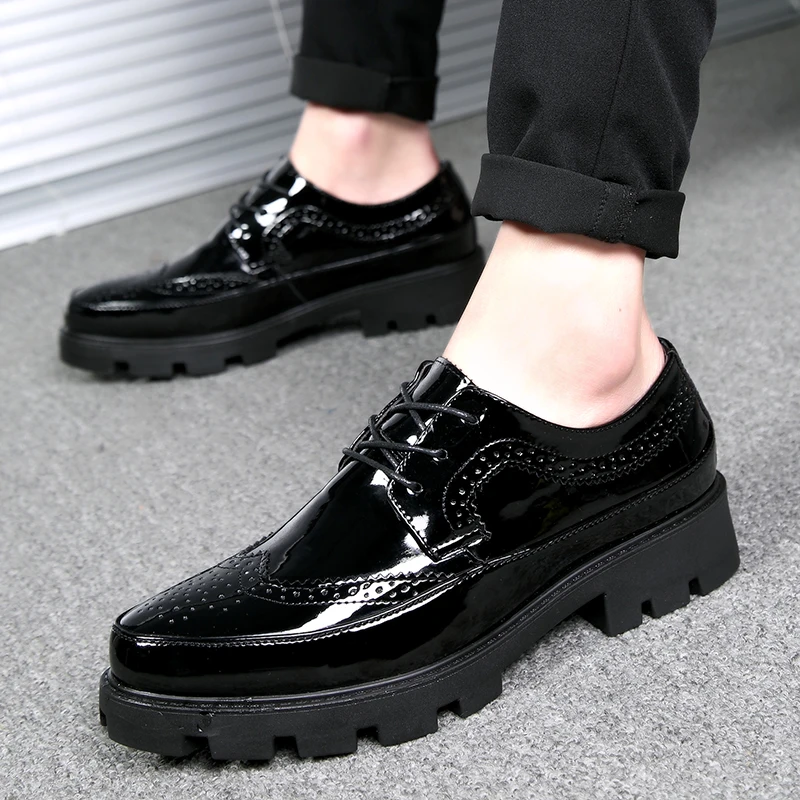 

men luxury fashion party nightclub dress patent leather platform shoes black brogue oxfords shoe gentlemen bullock footwear male