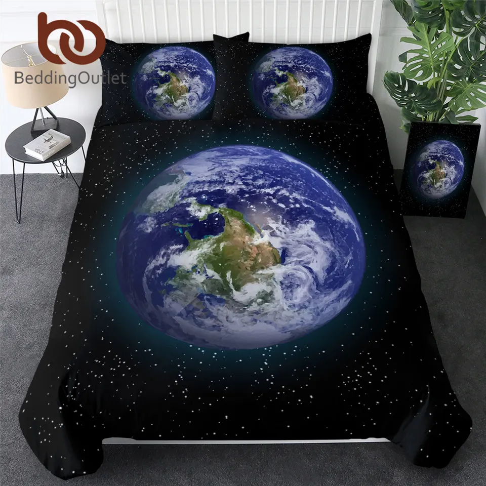 

BeddingOutlet Earth Bedding Set Blue Planet Duvet Cover King Size Universe Home Decoration Starry Sky Bedclothes 3pcs Dropship