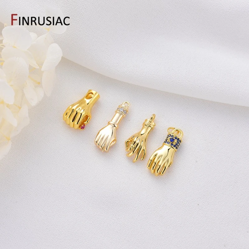 14K Gold-Plated Pave Setting Zircon Gesture Palm Arm Pendants Charms DIY Making Jewelry Pendant Supplies Wholesale