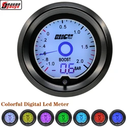 Dragon 52mm 2 inch LCD-meter met 7 kleuren achtergrondverlichting, digitale turbo boost meter voor auto -1~2 bar met sensor