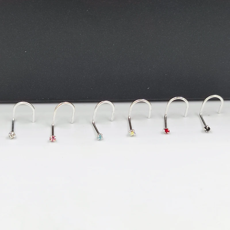 20Pcs of pack925 Sterling Silver 1.5 MM Round Crystal Nose Stud Rings Screw Piercing Jewelry