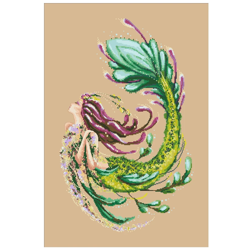 Mermaid fairy cross stitch kit beads pattern design 18ct 14ct 11ct linen flaxen canvas embroidery DIY needlework