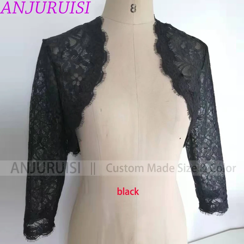 ANJURUISI Elegant Simple Shares of Women's 3/4 Long Sleeve White Lace Shoulders Cropped Bolero Wedding Jacket 2019 Bridal Wraps