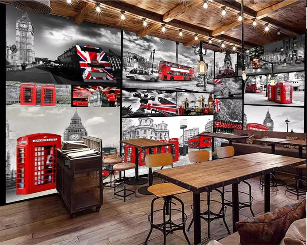 BEIBEHANG Custom wallpaper 3D murals Europe and the United Kingdom style retro nostalgic retro London street TV background wall