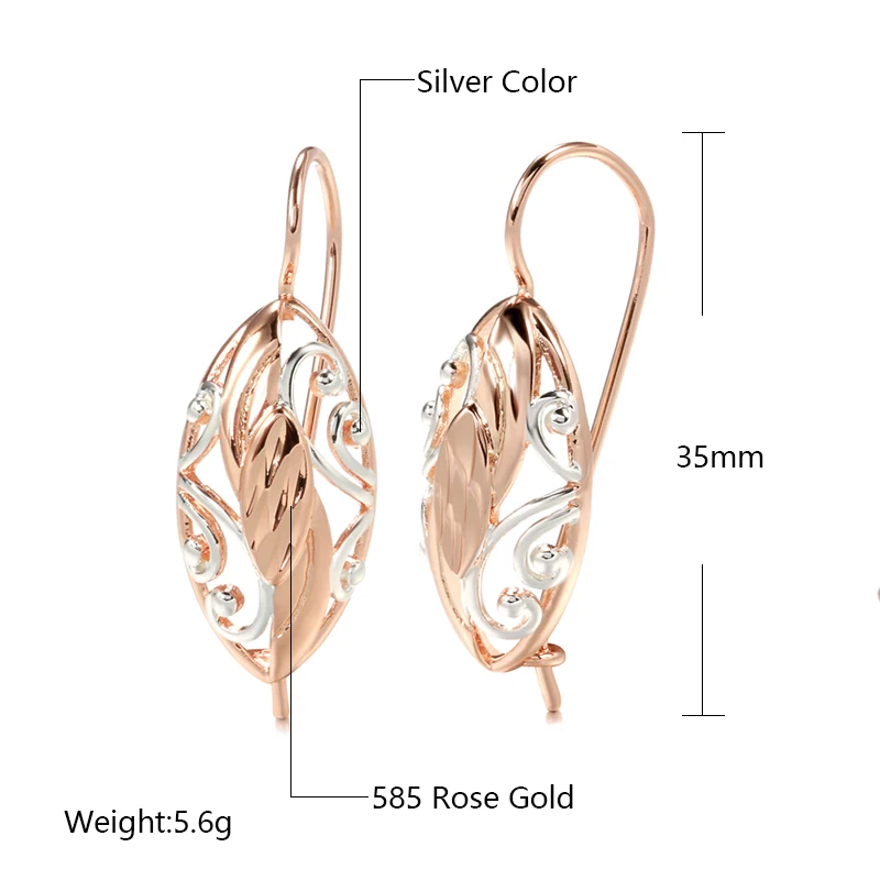 Kinel Hot Fashion Ethnic Bride Drop Earrings 585 Rose Gold Simple Hollow Flower Earrings for Women Vintage Wedding Jewelry