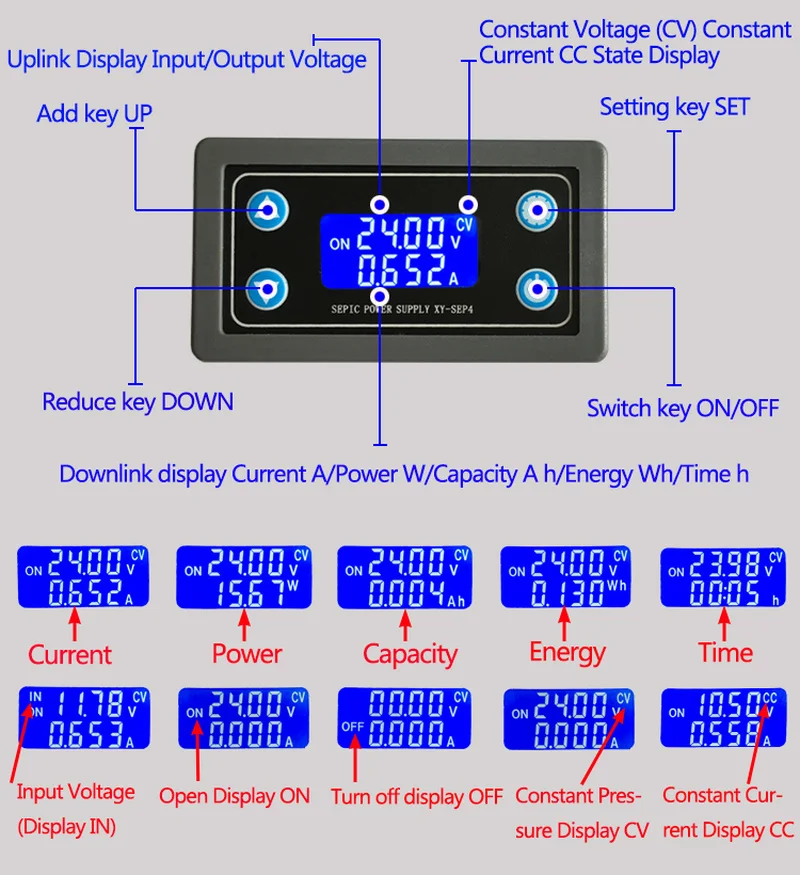 XY-SEP4 DC DC 0.5-30V 4A 35W Conversor Boost/Buck Automático CC CV Regulado Módulo de fonte de alimentação de laboratório ajustável
