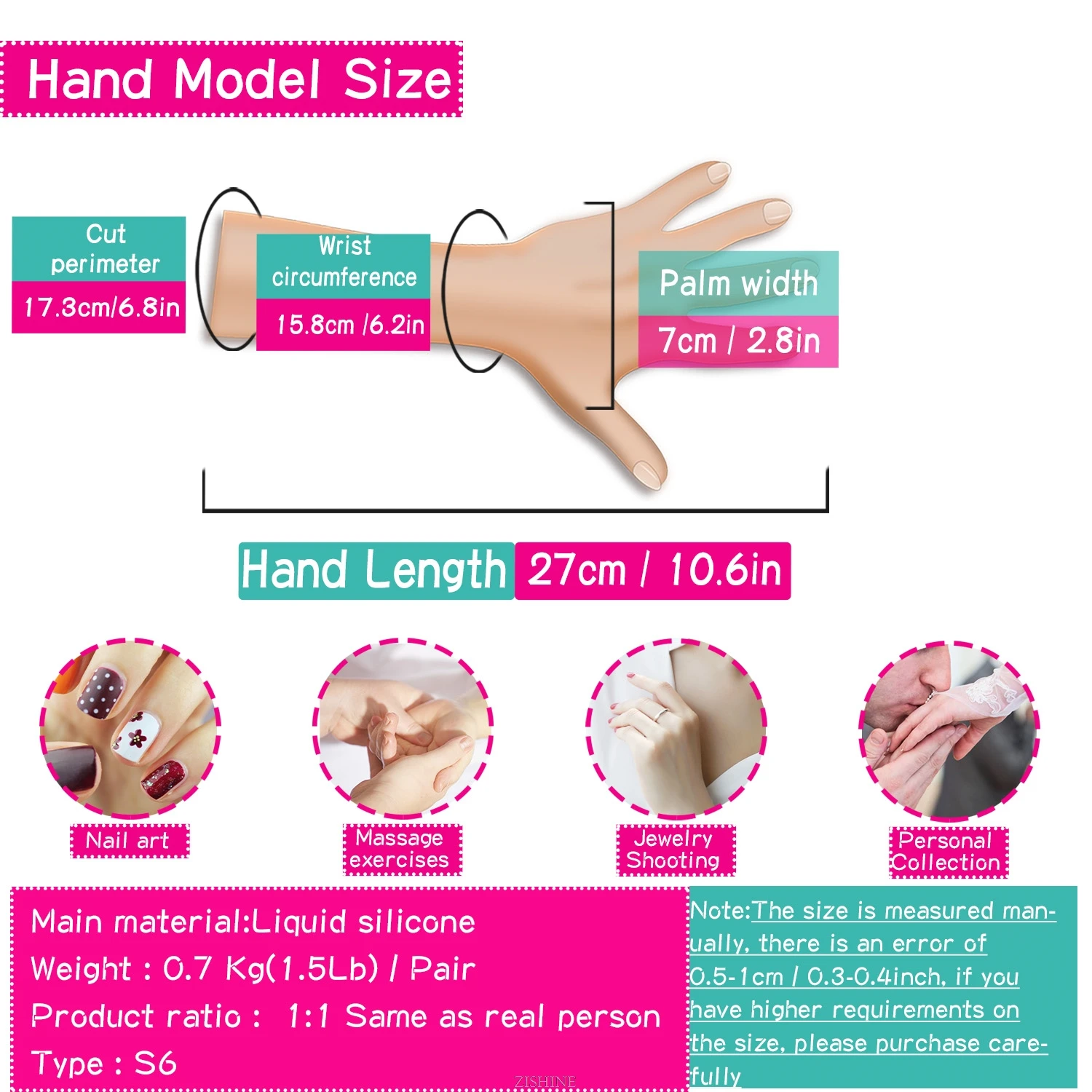 Realistic Female Hand Model Painting Teaching Kit Fake Nail Manicure Art Display Practice Fingers Lifelike Plastic Hands S6