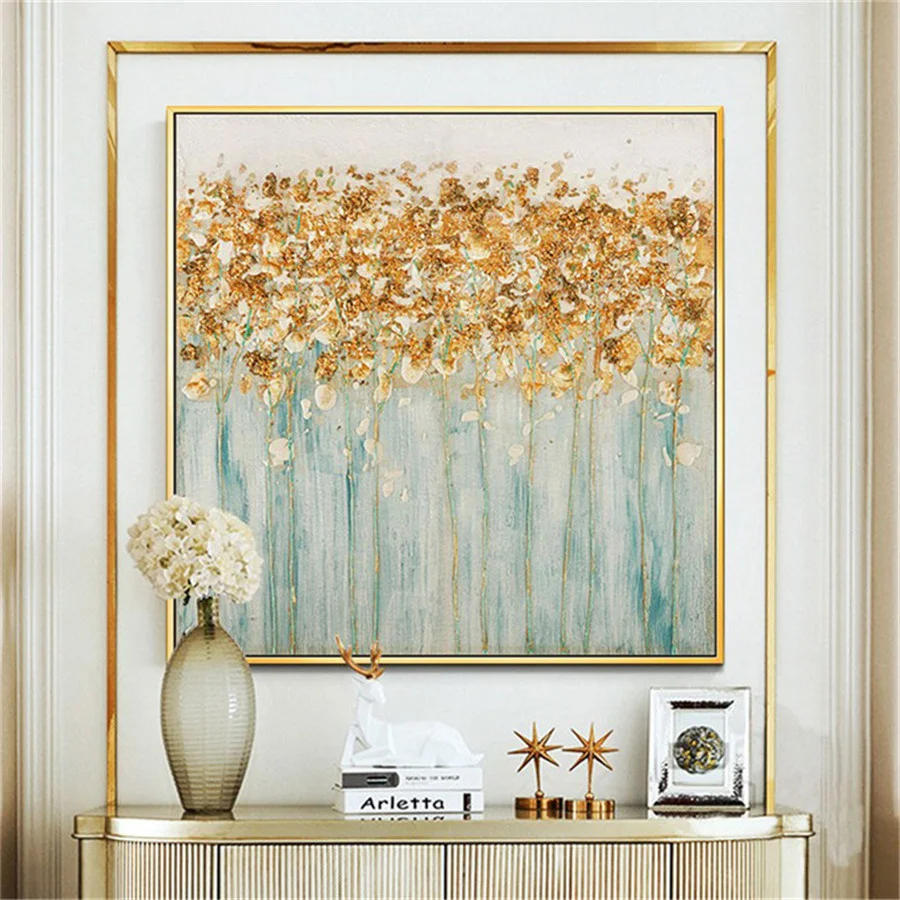 

100%Hand-painted oil painting abstract gold leaf woods implying wealth and noble canvas painting modern home decoration painting