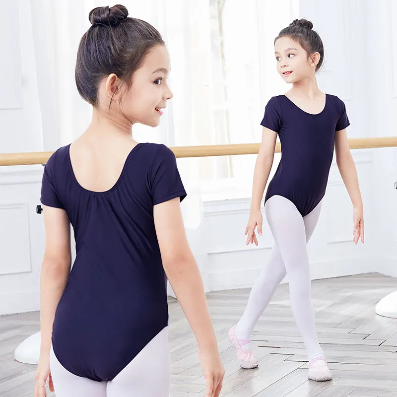 Ballet Gymnastic Leotard Girls Dancing Bodysuit Nylon Dance Costumes Short Sleeves Kids Dancewear With Lining High Quality