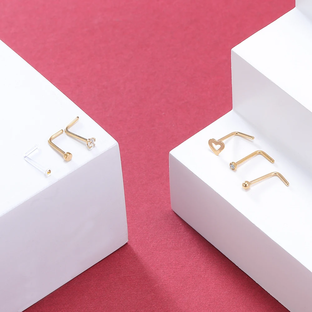 ZS 6PCS Mode Nase Septum Piercing Bolzen Set 18G Edelstahl Nase Septum Bolzen Körper Piercing Schmuck für Nase Piercing – Detail 9