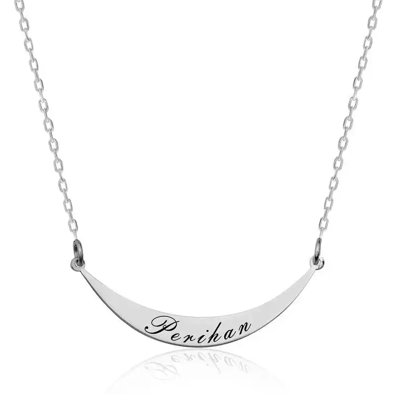 Silver Tag Plate Necklace 925 Sterling Women Fine Jewelry Wedding Party Birthday Gift - Box  - Pendant - Chain Choker - Female - Ladies - Fashion