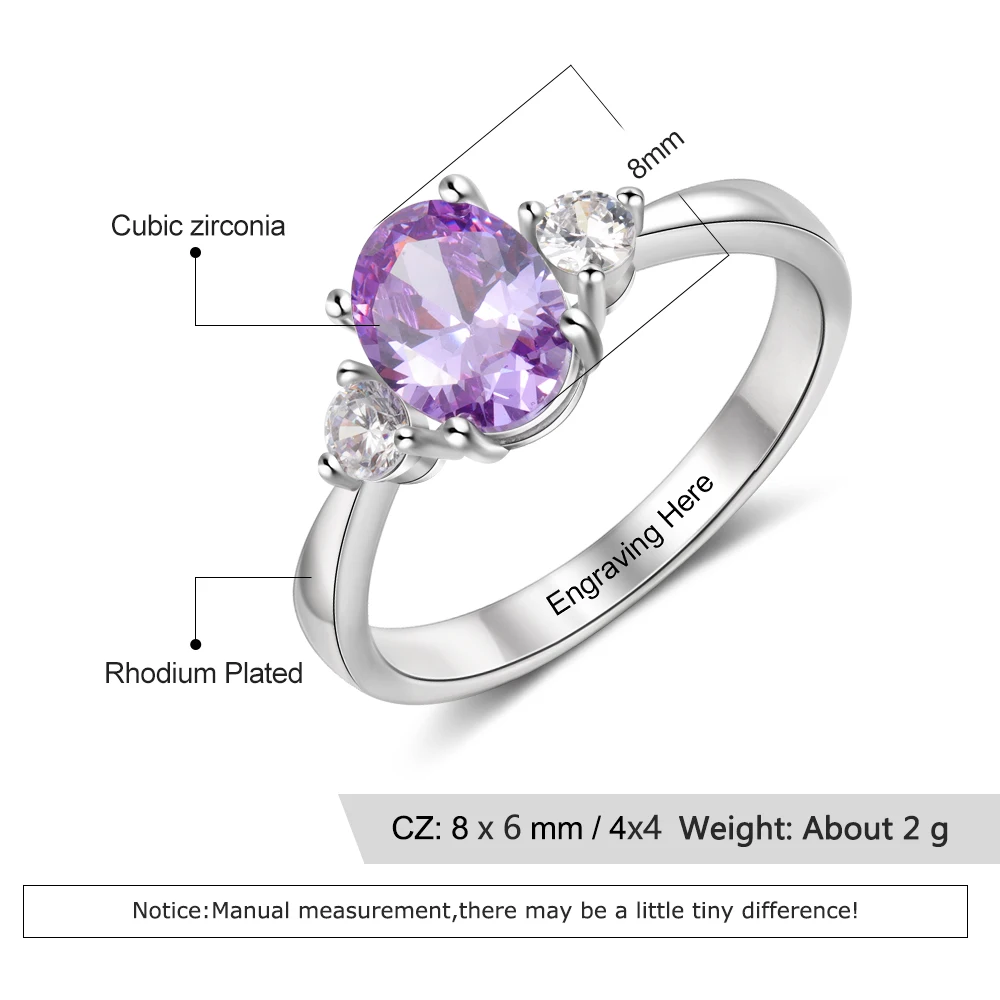 JewelOra Classic Customized Oval Birthstone Rings for Women Personalized Inside Engraving Promise Ring Wedding Couple Gifts