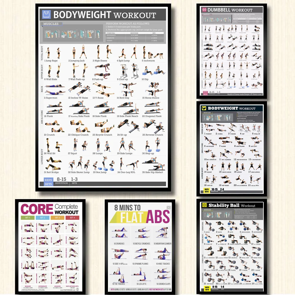 Dumbbell Workout Bodybuilding Exercise Bodyweight Chart Yoga GYM Poster Prints Wall Art Painting Wall Pictures Room Home Decor