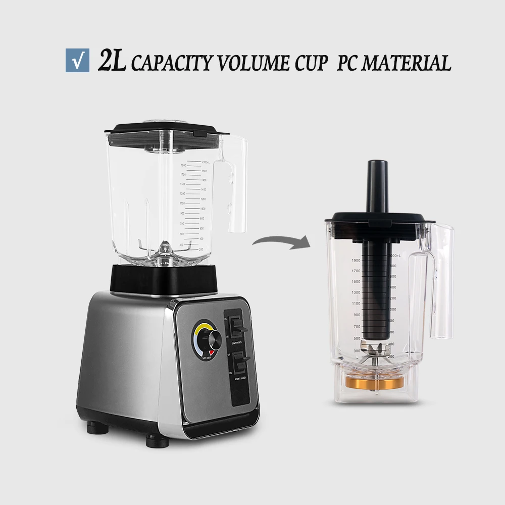 2L Blender Mixer Juicer Daya Tinggi Prosesor Makanan Es Smoothie Bar Buah Blender dengan Bar Aduk 1800W Operasi Sederhana