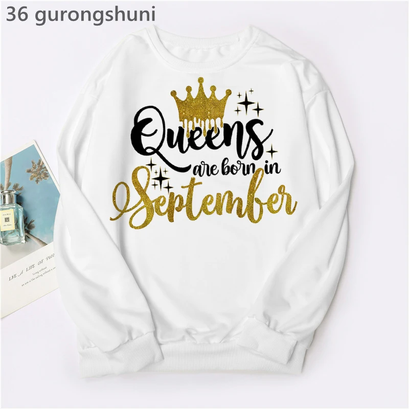 HOT Women Clothing Birthday Gift Hoodie Femme Golden Crown Queen Are Born In January To December Graphic Print Sweatshirt Jumper