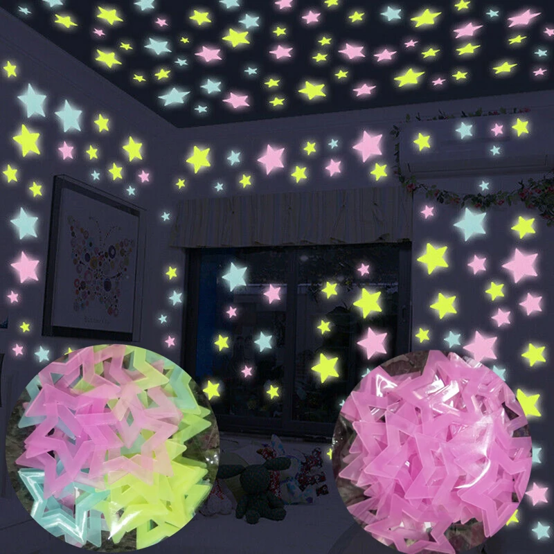 3/3.8/4.6CM Fluorescent Glow In the Dark Stars Shine Wall Stickers Stars Children Bedroom Moon Luminous Shine Home Ceiling Decor