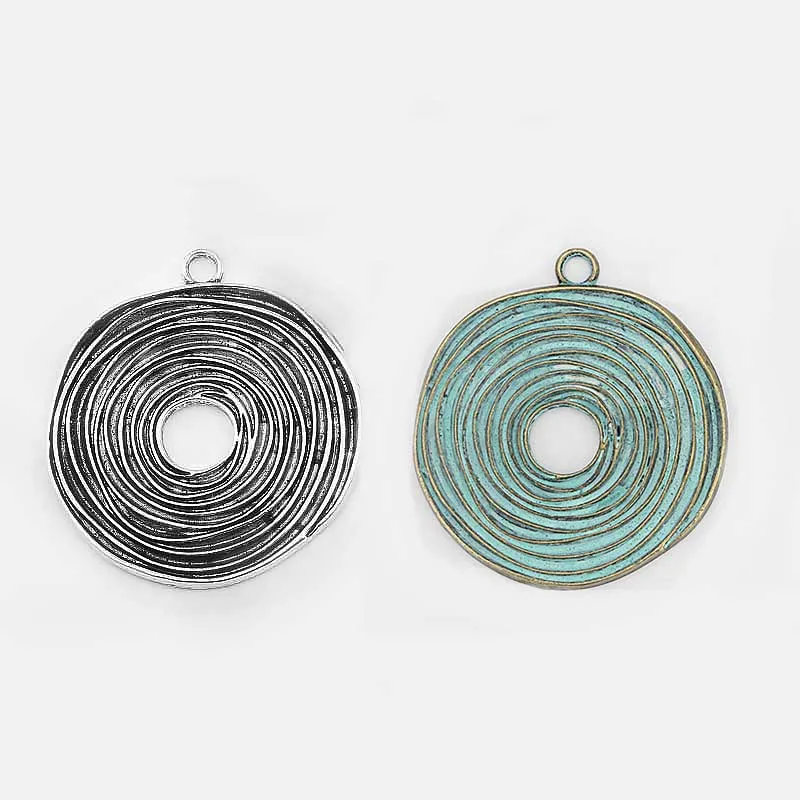 2pcs Mix Color Charms Movable Circle Open Swirl Bohemia Flower Ganesha Pattern Lucky Large Huge Pendant Necklace Making Findings