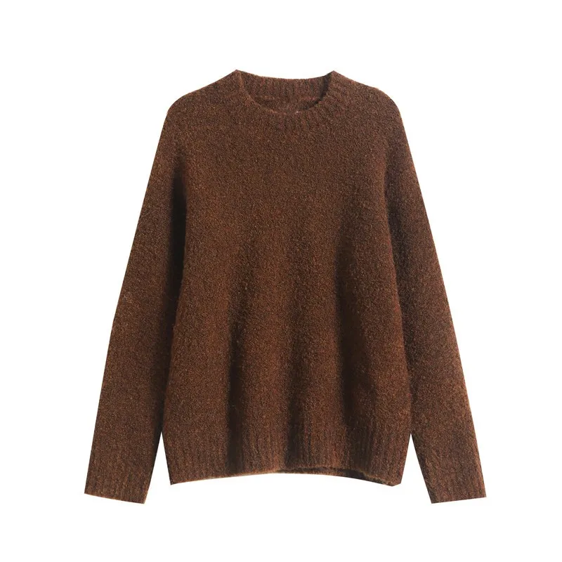 [ZAYAU]Soft Waxy Alpaca Loop Yarn Blended Casual Pullover Sweater women\'s Lazy Wind Round Neck Autumn Winter Thickened 2021