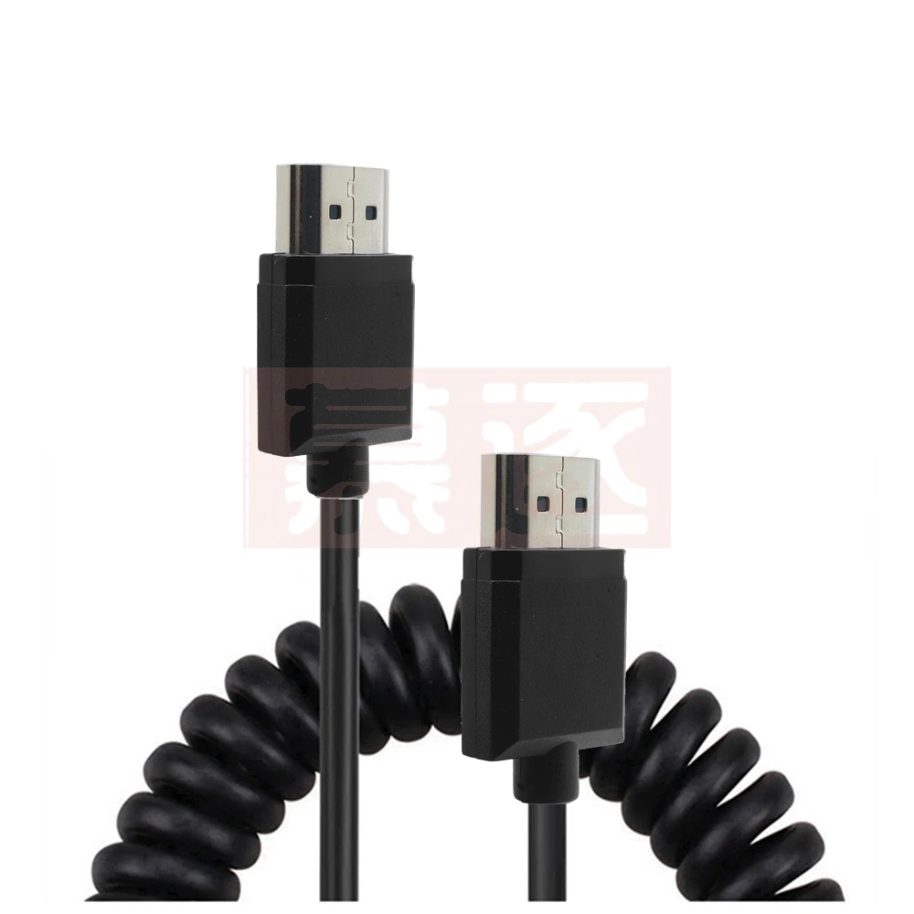 OD 3.0mm Mini-HD-to Coiled 4k Cable HD-2.0 To Micro HD-compatible Stretch Spring Curl Flexible Thin Cables 2k 4k Hd @60hz