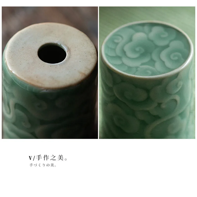 Yue Kiln Celadon Relief Auspicious Cloud Cover Base Ceramic Bracket Purple Clay Pot Lid Holder Household Kung Fu Tea Props