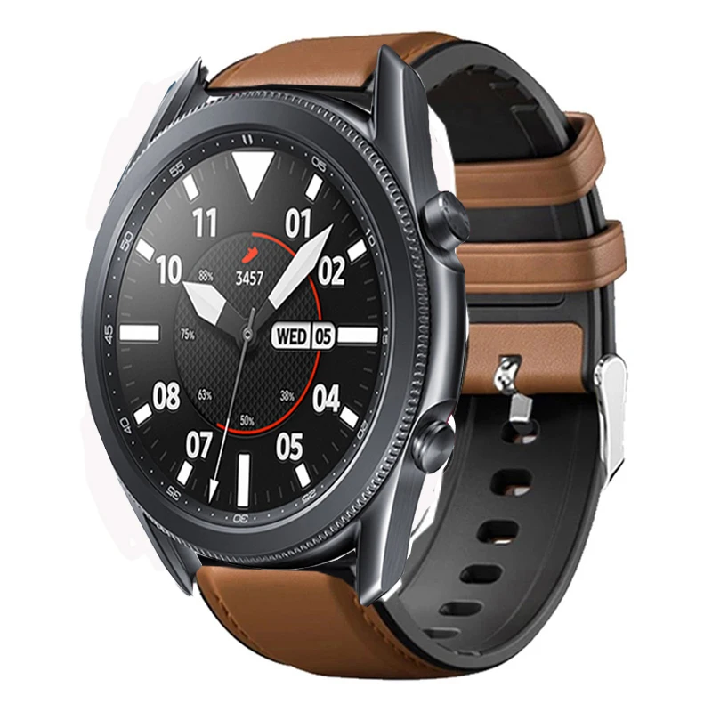 Correa de cuero y silicona para Samsung Galaxy Watch 3, pulsera deportiva de 41mm, 45mm, 22mm, 20mm, 42mm, 46mm, Gear S3 S2