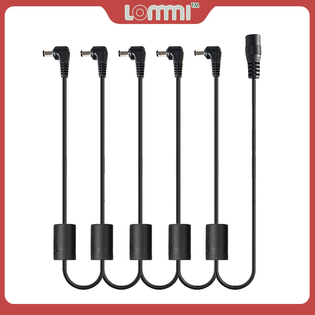 LOMMI 5 Way Daisy Chain Anti-Hum Guitar Effect Pedal Power Supply Multiple Extender Cable Splitter 5 Way For 9V DC Adapter Plug