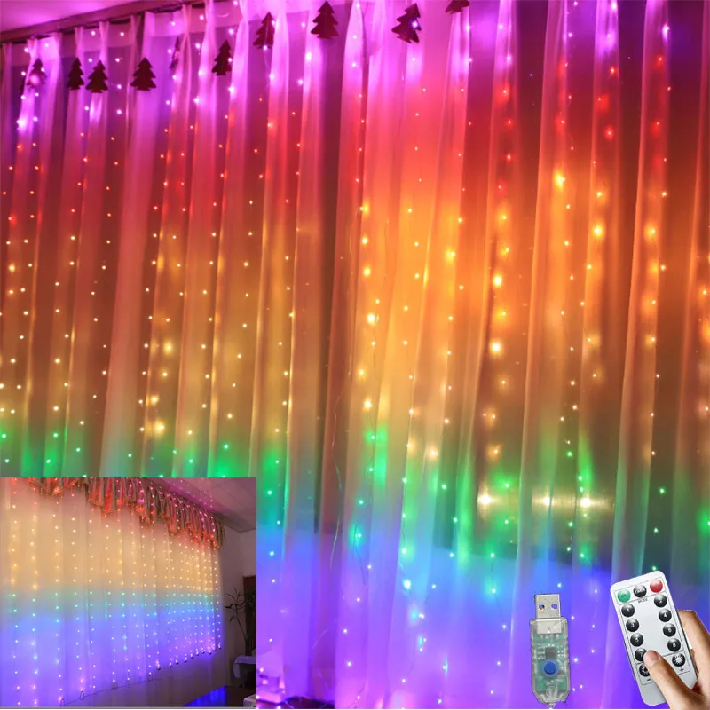 

3M USB String Lights 300 LED Window Curtain Lamp for Wedding Party Bedroom Outdoor Indoor Background Wall Christmas Decorations