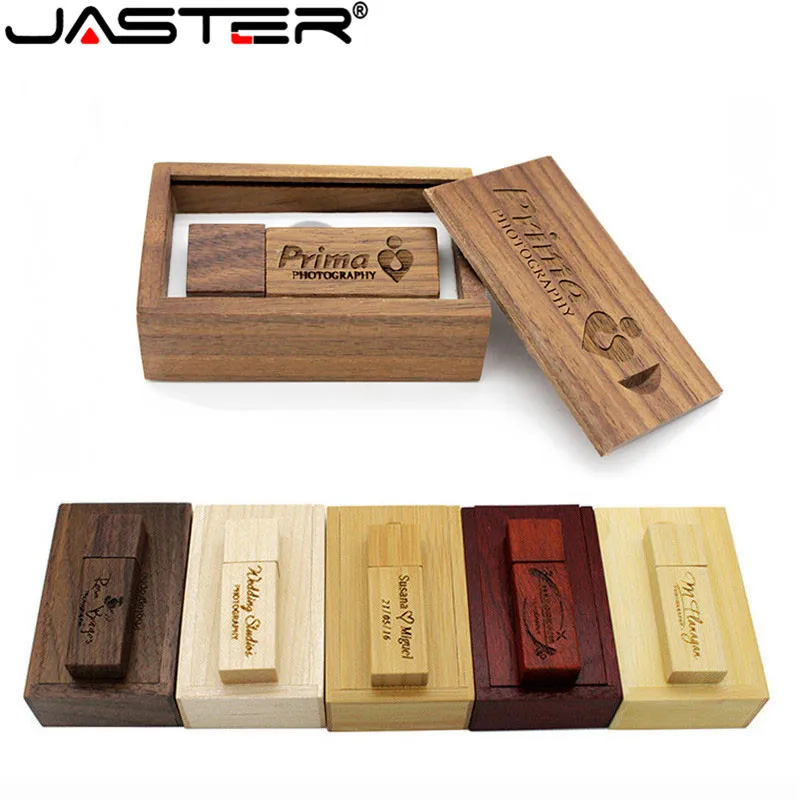 JASTER USB2.0 Wooden bamboo with BOX usb flash drive personal present Memory stick pen drive 4GB 16GB 32GB 64GB free custom logo