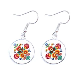 Ethnic Polish Folk Art Pattern Drop Earrings Bohemia Fashion Flower Print Round Jewelry For Women Girls Gift