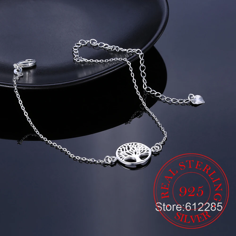 Fashion Beach Vintage 925 Sterling Silver Charm Anklets Jewelry Life Tree Pendant Ankle Bracelets Foot Chain Jewelry