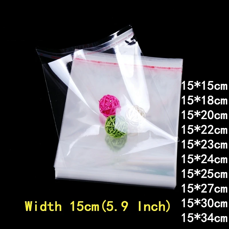 

100pcs 15cm Wide Clear Plastic Bags Self Adhesive OPP Plastic Baggie Toy Jewelry Gift Packaging Bag Clothing Transparent Bag