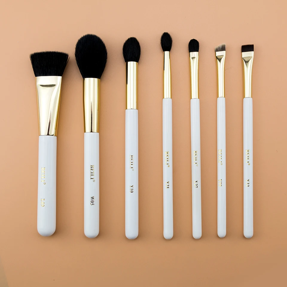 BEILI 7 pcs Makeup Brushes Set Pearl White Gold XGF Goat Hair Foundation Eyeshadow Blending Eyeliner Natural Make up Tools