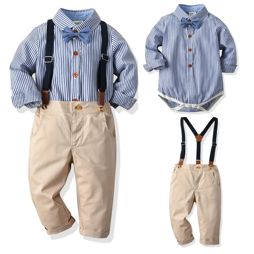 New Born Baby Boys Clothes Sets Toddler Boy Outfits Gentleman Romper Suits 2Pcs Bow Tie Shirts and Suspenders Pants Costume