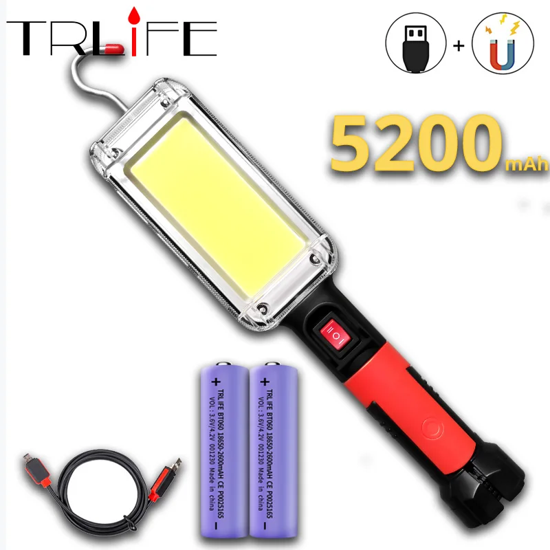 5200mah USB Rechargeable COB Work Light Portable LED Flashlight 18650 Adjustable Waterproof Magnet Hook Clip Camping Lantern