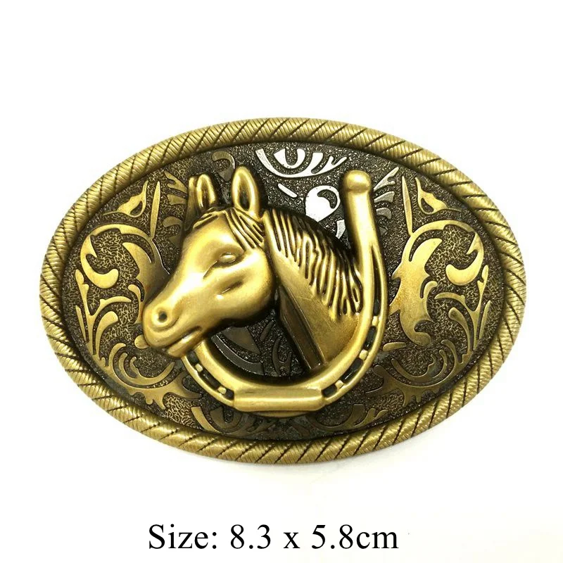 Antique Silver Bronze Western Horse Horseshoe Metal Belt Buckle for Casual Jeans Cowboy DIY Accessories Cool Gifts Drop Shipping