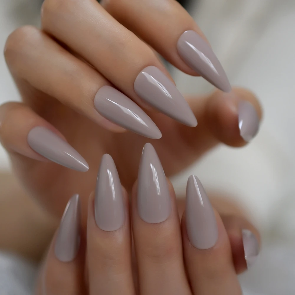 Glossy Light สีน้ำตาล Nep Nagels ยาว Stiletto ปลอมเล็บปลอม Ballerina Gradient กด Faux Ongles ฟรี Jelly กาวสติกเกอร์