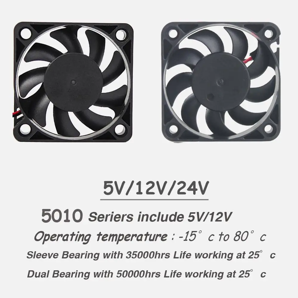 Ventilateur 5010 à roulement à billes, 2 pièces, 5V, 12V, 24V, 5010, 50mm, 50x50x10mm, 5cm