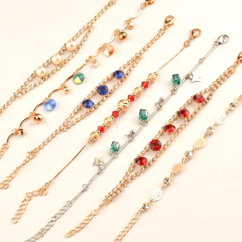 

24 Pcs Mixed Wholesale Trendy Cheap Sexy Leg Chain Ankle Bracelets Women Crystal Anklet Statement Tobilleras Mujer Foot Jewelry